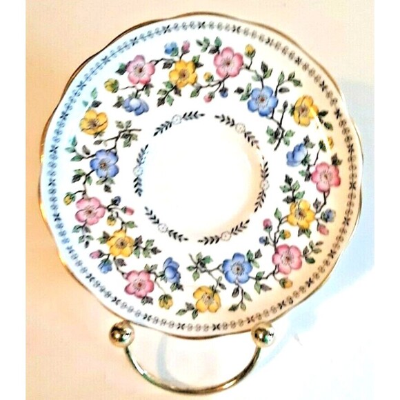 Copelands Grosvenor China England L Floral Saucer 6" Pink Yellow Blue Green - Picture 1 of 7